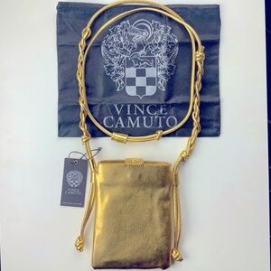 AS WORN ON TV. VINCE CAMUTO Vanah Leather Crossbody Bag in Goldy Metallic Lether
